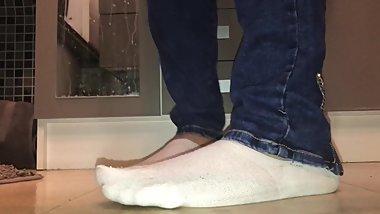 teenager girl with ankle socks and bare feet