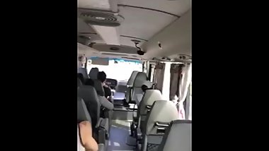 Asian teen wanking on public bus