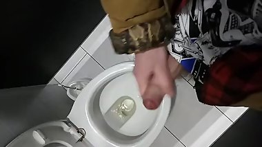 Twink teen masturbate in public restroom