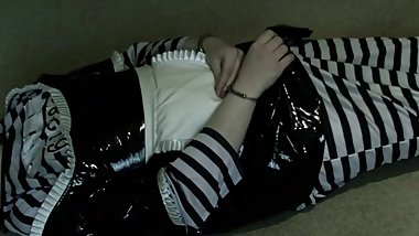 Teen Prisoner/Latex Maid Masturbates In Handcuffs