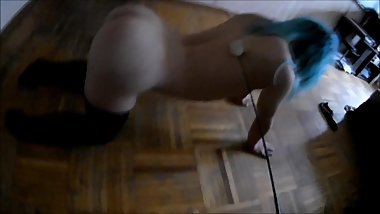 Slave training with blue haired teen