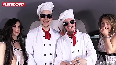 LETSDOEIT - Steak And Blowjob Treatment In The Sex Bus For German Amateurs