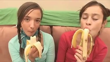 Two teens with bananas